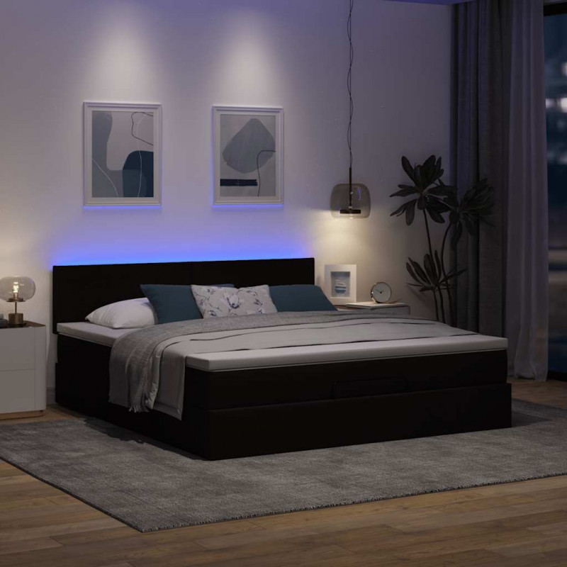Łóżko otomana z materacem i LED ciemnobrązowy 180x200cm tkanina