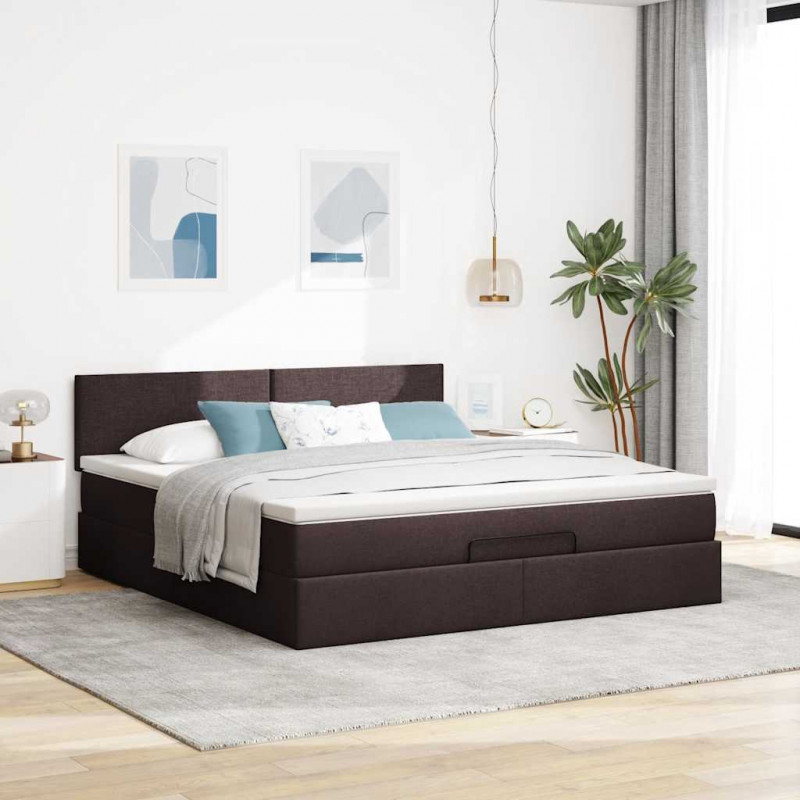 Łóżko otomana z materacem i LED ciemnobrązowy 180x200cm tkanina