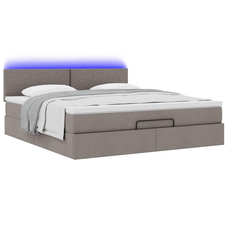 Łóżko otomana z materacem i LED, taupe, 180x200cm, tkanina