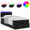 Łóżko Ottoman z materacem i LED, czarny, 80x200cm, tkanina
