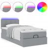 Łóżko Ottoman z materacem i LED, jasnoszary, 90x200 cm, tkanina