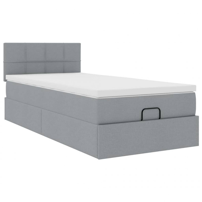 Łóżko Ottoman z materacem i LED, jasnoszary, 90x200 cm, tkanina