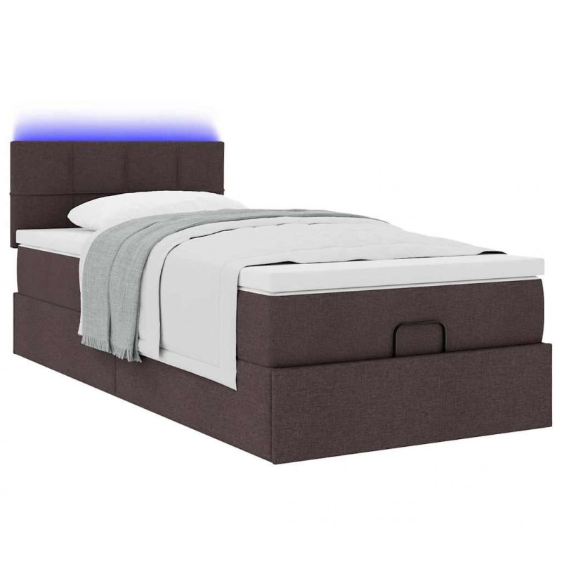 Łóżko otomana z materacem i LED ciemnobrązowy 90x200 cm tkanina