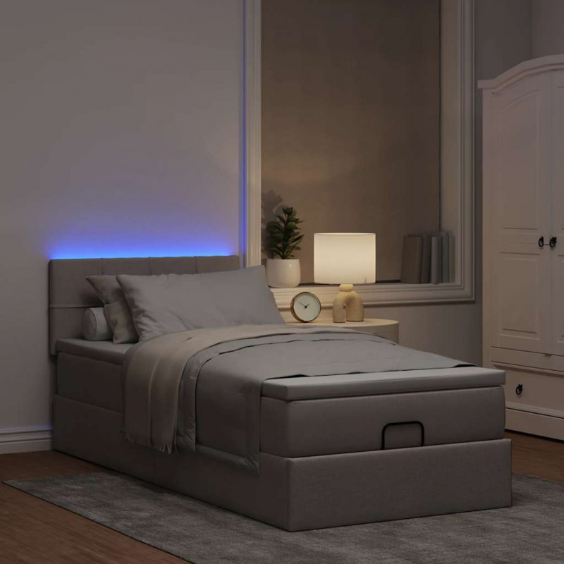 Łóżko otomana z materacem i LED, taupe, 90x200 cm, tkanina