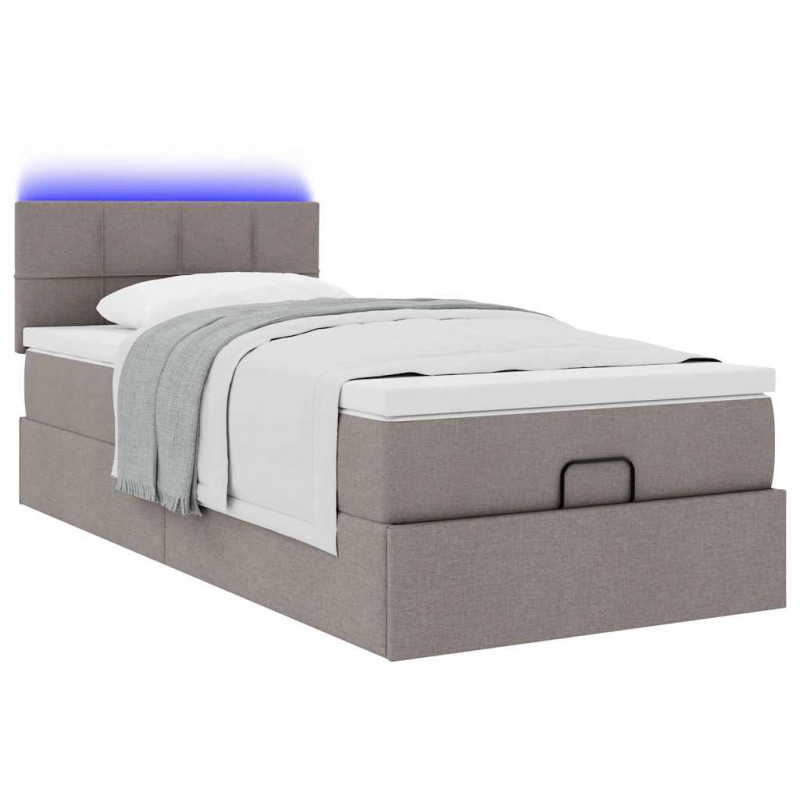 Łóżko otomana z materacem i LED, taupe, 90x200 cm, tkanina