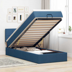 Otomana Łóżko z Materacem i LED Niebieski 100x200 cm Tkanina