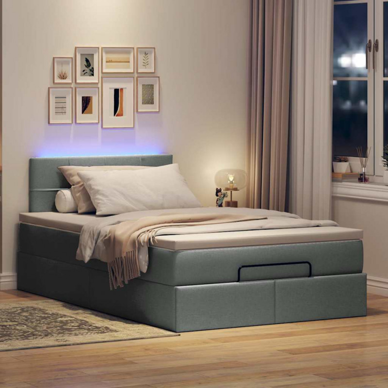 Łóżko otomana z materacem i LED, ciemnoszary, 120x190cm tkanina