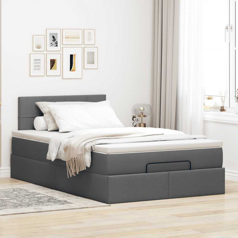 Łóżko otomana z materacem i LED, ciemnoszary, 120x190cm tkanina