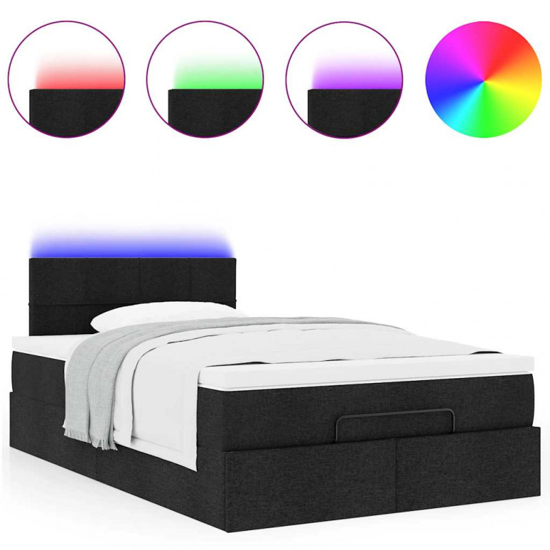 Łóżko otomana z materacem i LED, czarny, 120x190 cm, tkanina