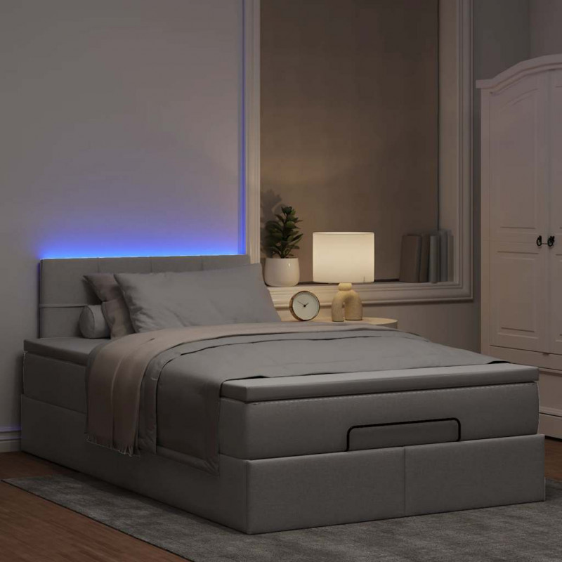 Łóżko otomana z materacem i LED, taupe, 120x190cm, tkanina
