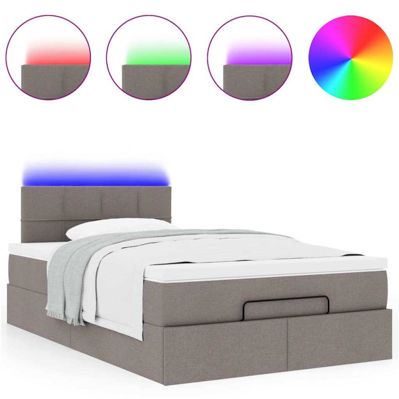Łóżko otomana z materacem i LED, taupe, 120x190cm, tkanina