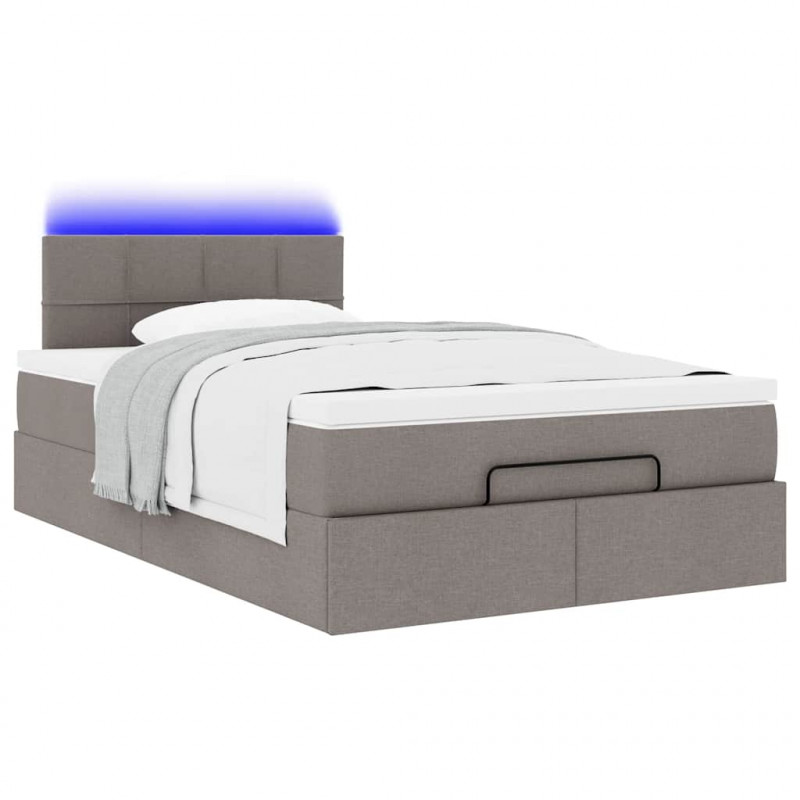 Łóżko otomana z materacem i LED, taupe, 120x190cm, tkanina