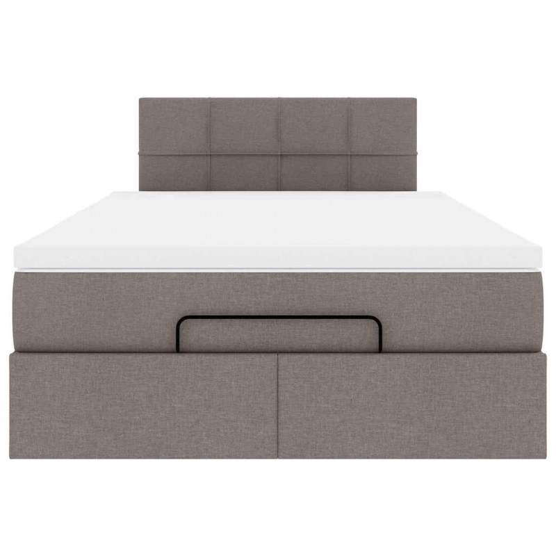 Łóżko otomana z materacem i LED, taupe, 120x190cm, tkanina
