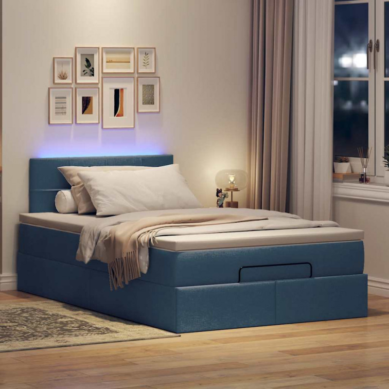 Łóżko otomana z materacem i LED, niebieski, 120x190cm, tkanina