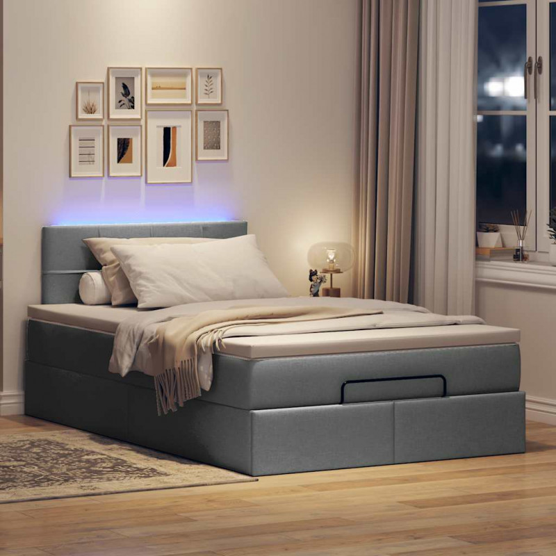 Łóżko otomana z materacem i LED, ciemnoszary, 120x200 cm