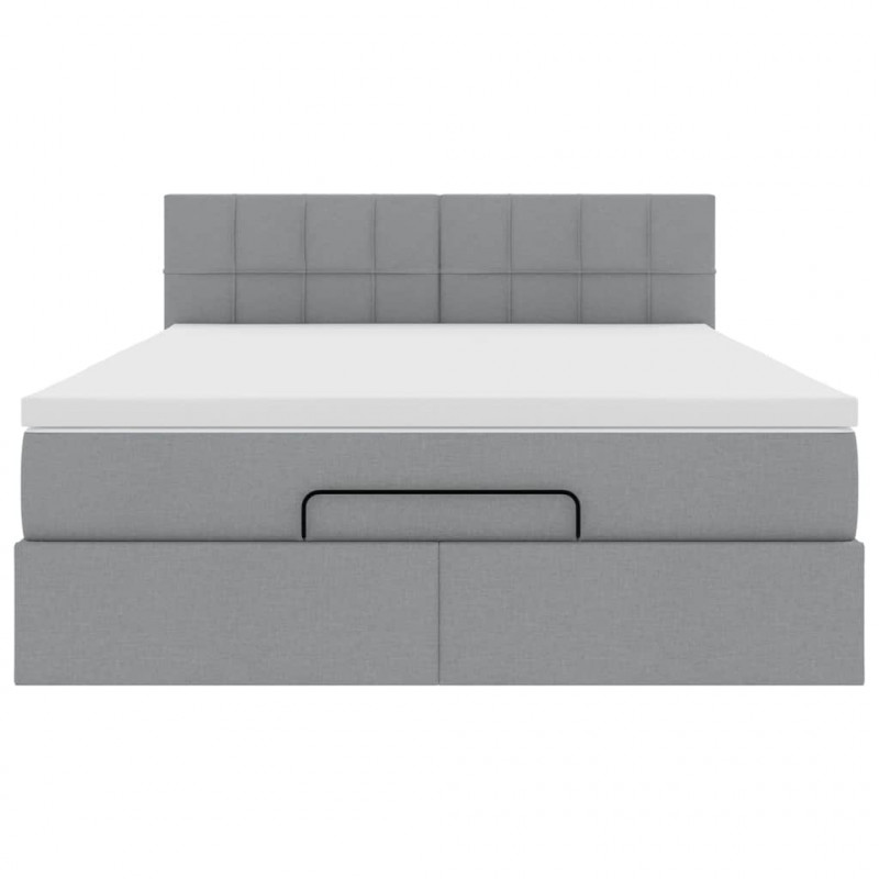 Łóżko Ottoman z materacem i diodami LED Jasnoszary 140x190 cm