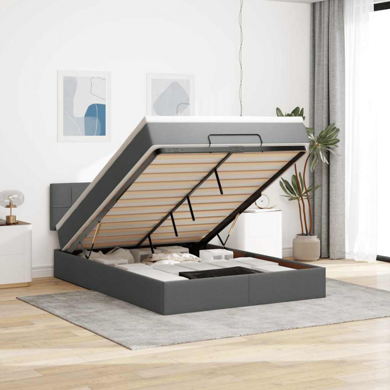 Łóżko Ottoman z materacem i diodami LED Ciemnoszary 140x190 cm