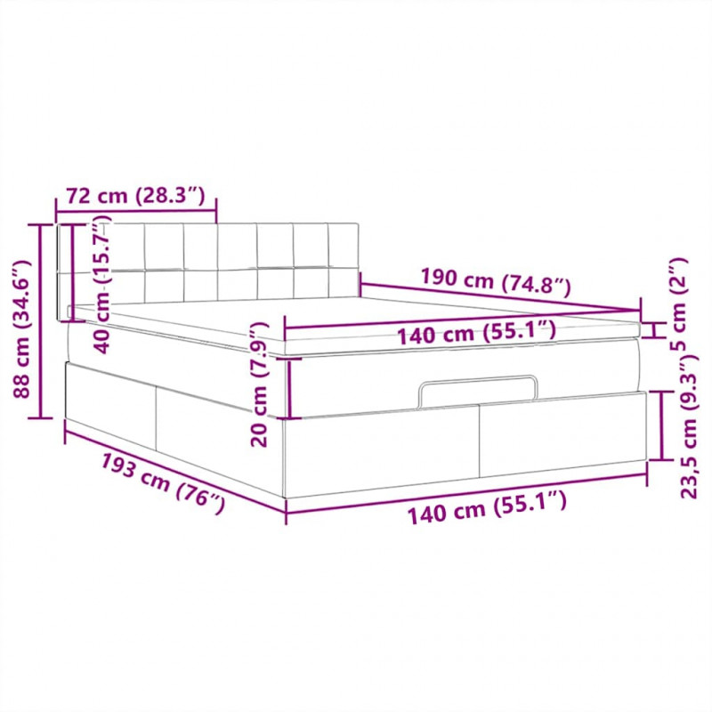 Łóżko Ottoman z materacem i diodami LED Ciemnoszary 140x190 cm