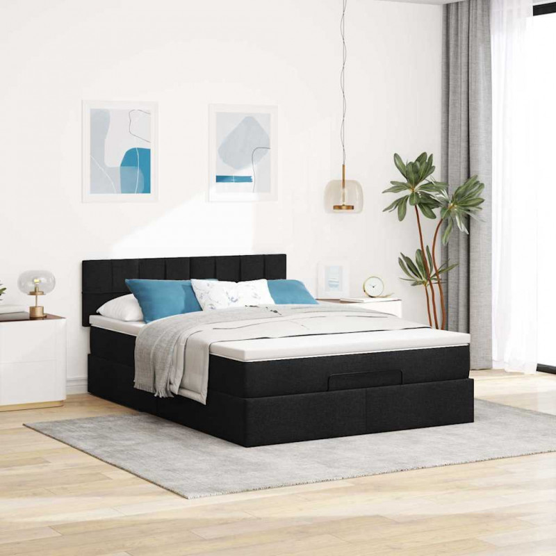Łóżko Ottoman z materacem i diodami LED Czarny 140x190 cm