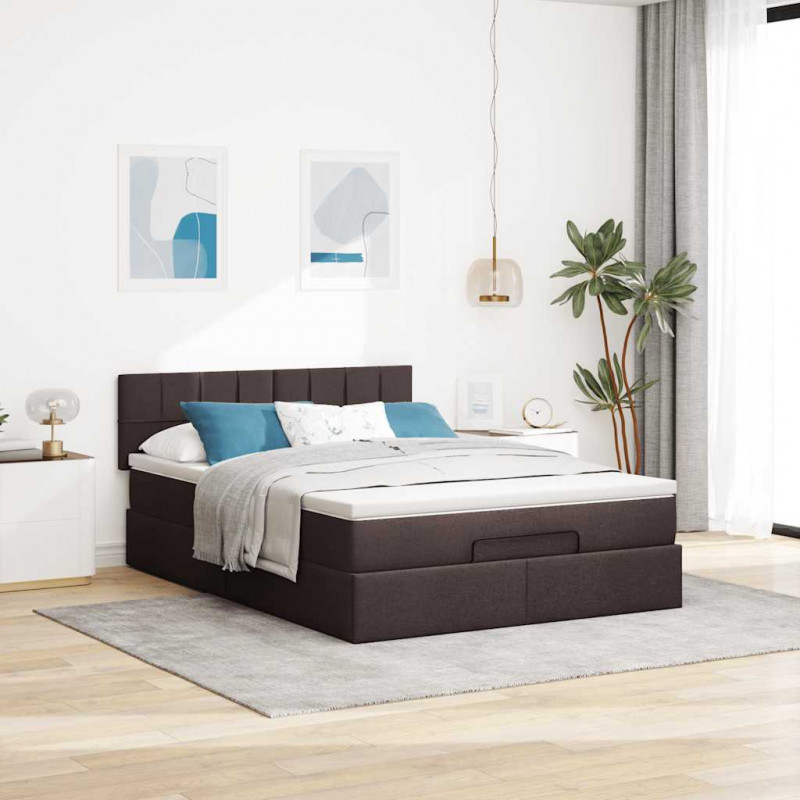 Łóżko otomana z materacem diodami LED ciemnobrązowe 140x190 cm