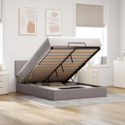 Łóżko otomana z materacem i diodami LED, taupe, 140x190 cm,