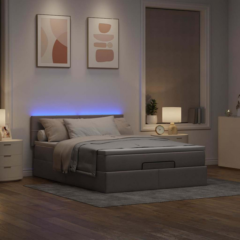 Łóżko otomana z materacem i diodami LED, taupe, 140x190 cm,