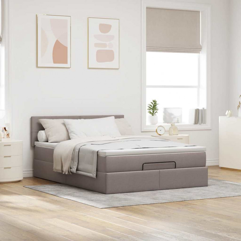 Łóżko otomana z materacem i diodami LED, taupe, 140x190 cm,