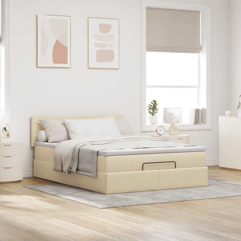 Łóżko Ottoman z materacem i diodami LED kremowe 140x190 cm