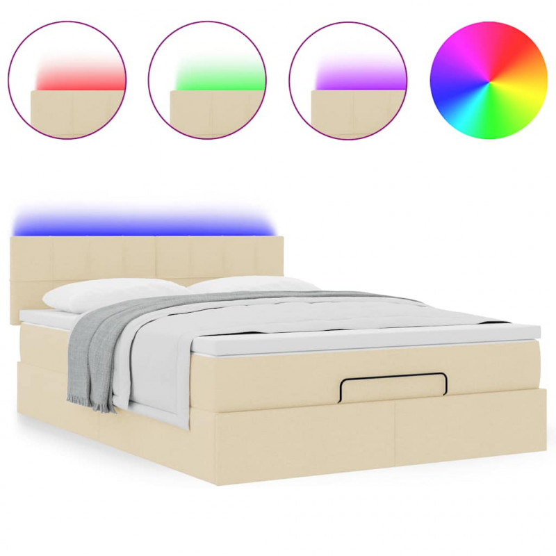 Łóżko Ottoman z materacem i diodami LED kremowe 140x190 cm