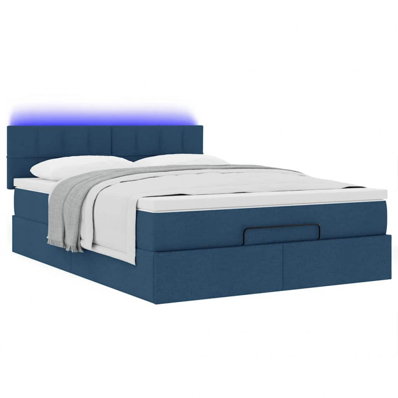 Łóżko Ottoman z materacem i diodami LED Niebieski 140x190 cm