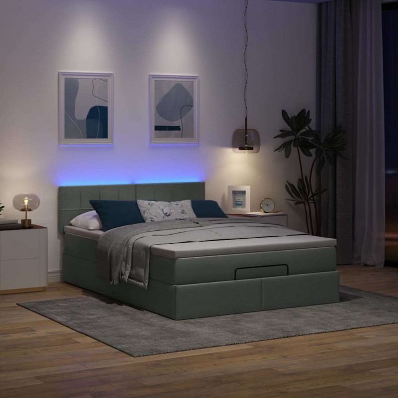 Łóżko otomana z materacem i diodami LED ciemnoszare 140x200 cm