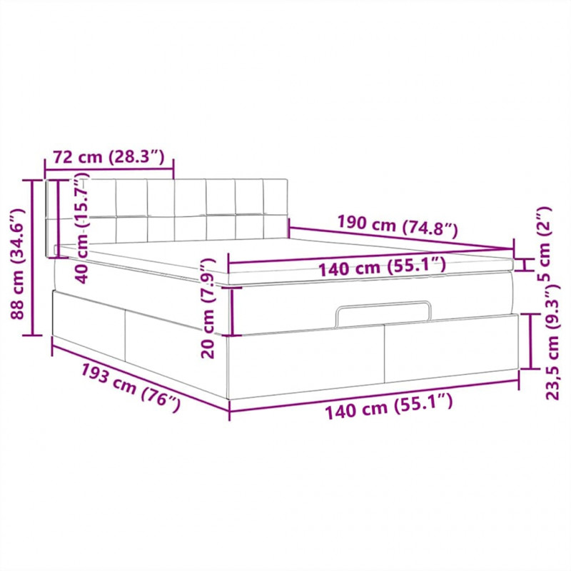 Łóżko otomana z materacem i diodami LED ciemnoszare 140x200 cm