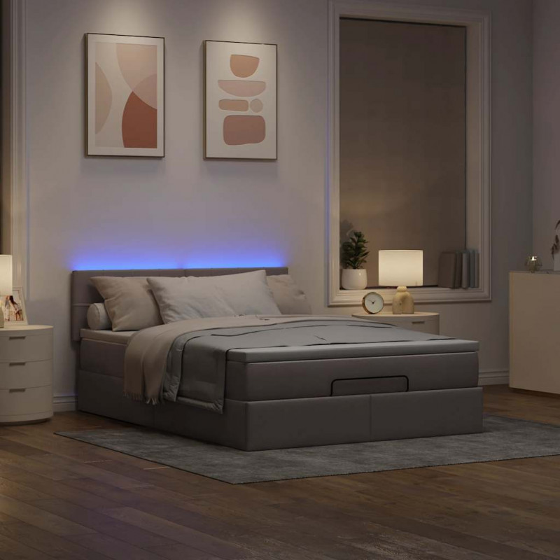 Łóżko otomana z materacem i diodami LED Taupe 140x200 cm