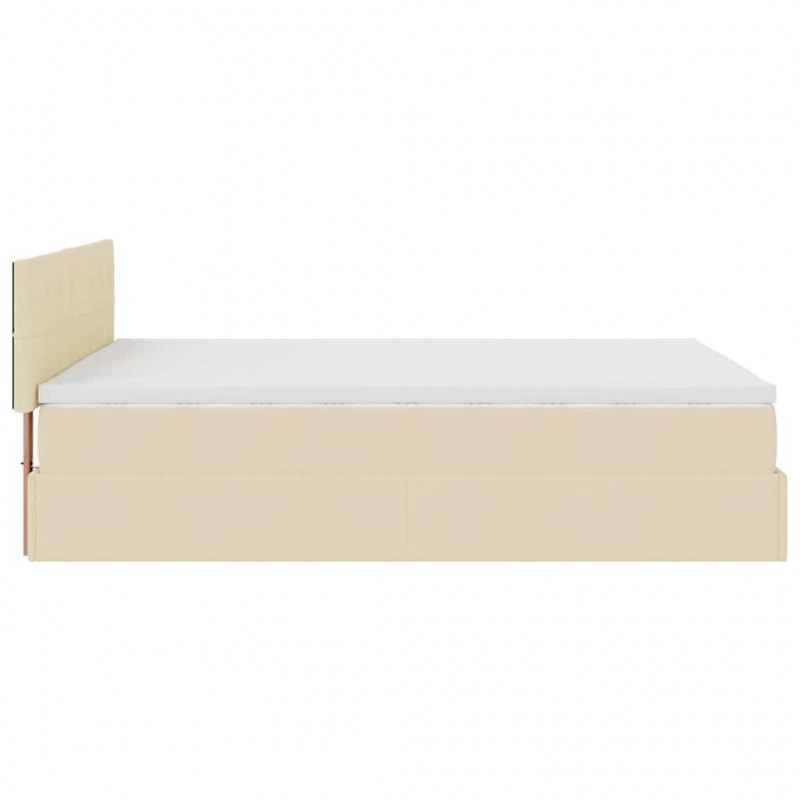 Otomana Łóżko z Materacem i LED Kremowy 140x200 cm Tkanina
