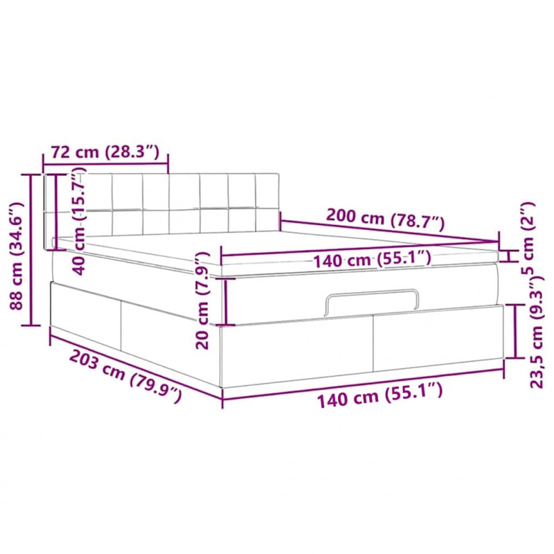Otomana Łóżko z Materacem i LED Kremowy 140x200 cm Tkanina