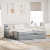 Łóżko Ottoman z materacem i LED, jasnoszary, 180x200cm, tkanina