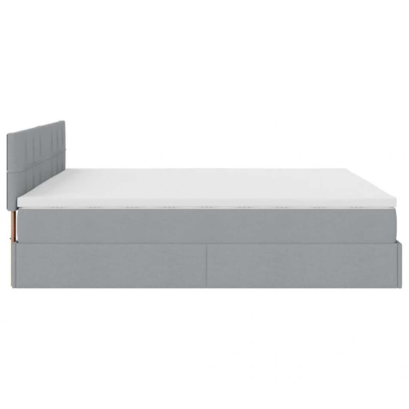 Łóżko Ottoman z materacem i LED, jasnoszary, 180x200cm, tkanina