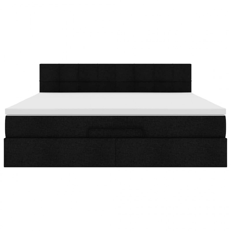 Łóżko Ottoman z materacem i LED, czarny, 180x200cm, tkanina