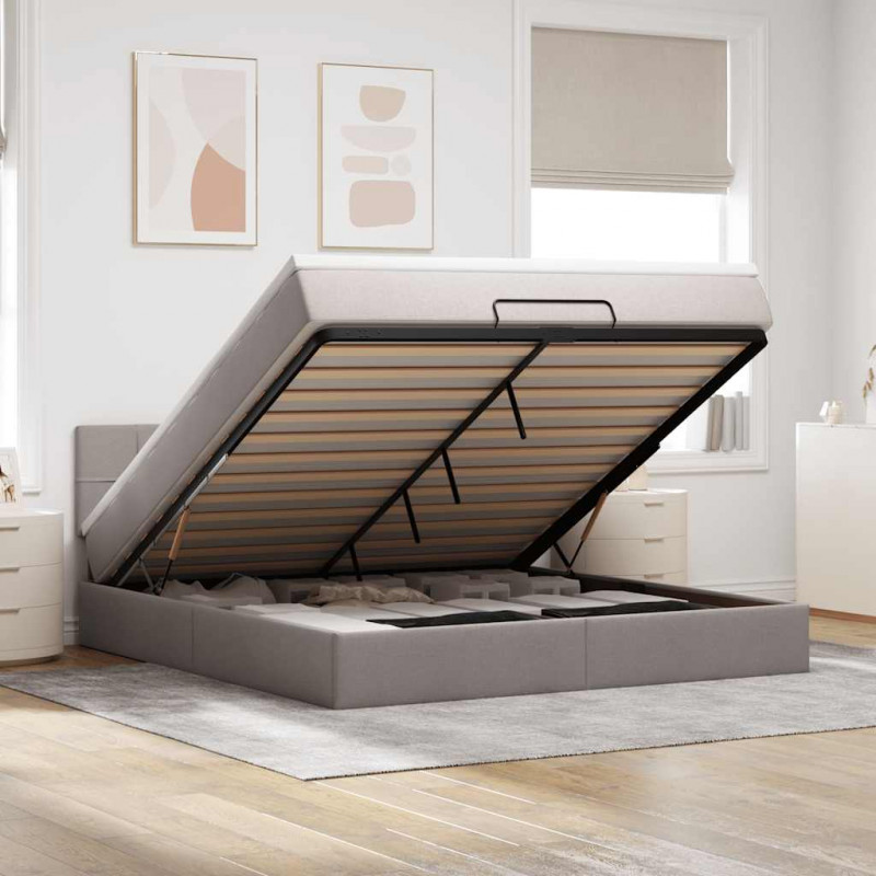Łóżko otomana z materacem i LED, taupe, 180x200cm, tkanina