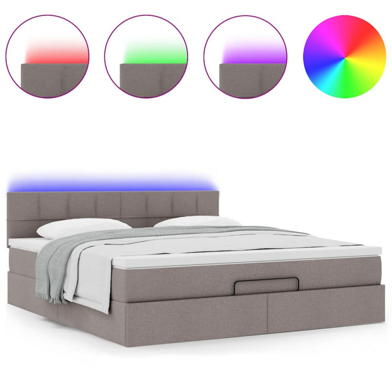 Łóżko otomana z materacem i LED, taupe, 180x200cm, tkanina