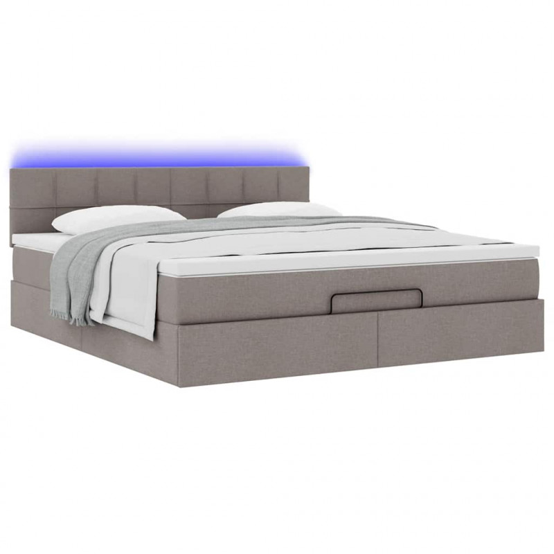 Łóżko otomana z materacem i LED, taupe, 180x200cm, tkanina