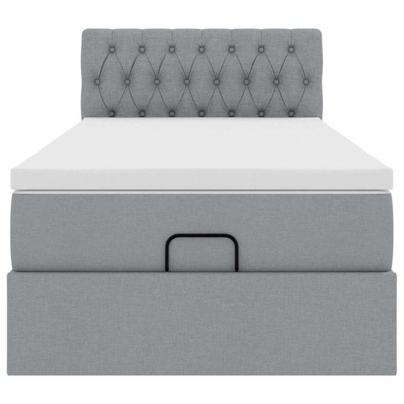 Łóżko Ottoman z materacem i LED, jasnoszary, 80x200cm, tkanina