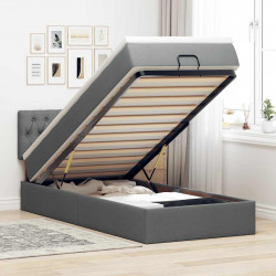 Łóżko Ottoman z materacem i LED, ciemnoszary, 80x200cm, tkanina