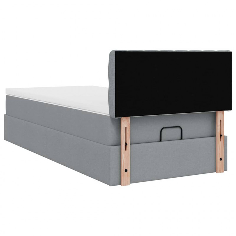 Łóżko Ottoman z materacem i LED, jasnoszary, 90x200 cm, tkanina