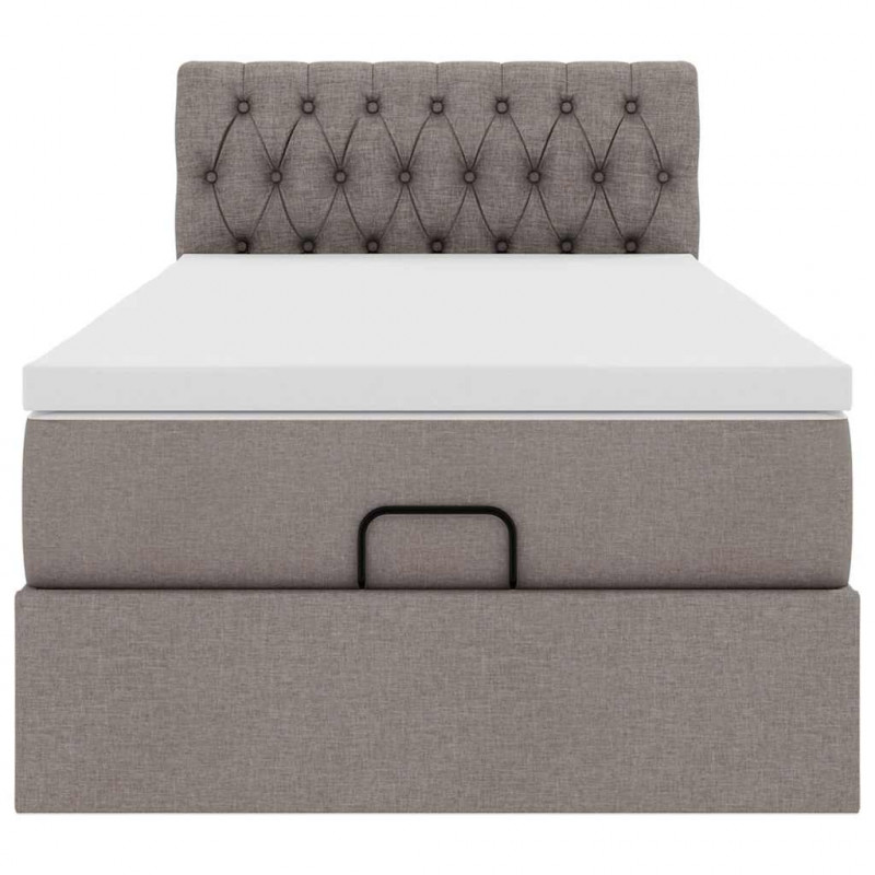 Łóżko otomana z materacem i LED, taupe, 90x200 cm, tkanina
