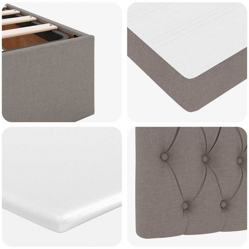 Łóżko otomana z materacem i LED, taupe, 90x200 cm, tkanina