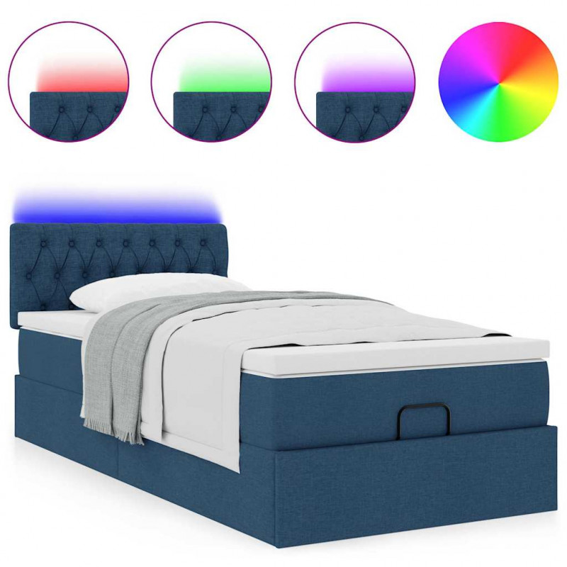 Otomana Łóżko z Materacem i LED Niebieski 90x200 cm Tkanina