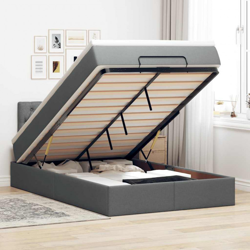 Łóżko otomana z materacem i LED, ciemnoszary, 120x190cm tkanina