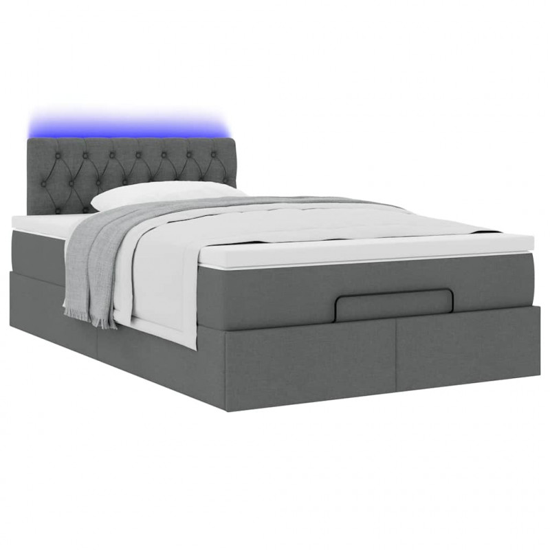 Łóżko otomana z materacem i LED, ciemnoszary, 120x190cm tkanina