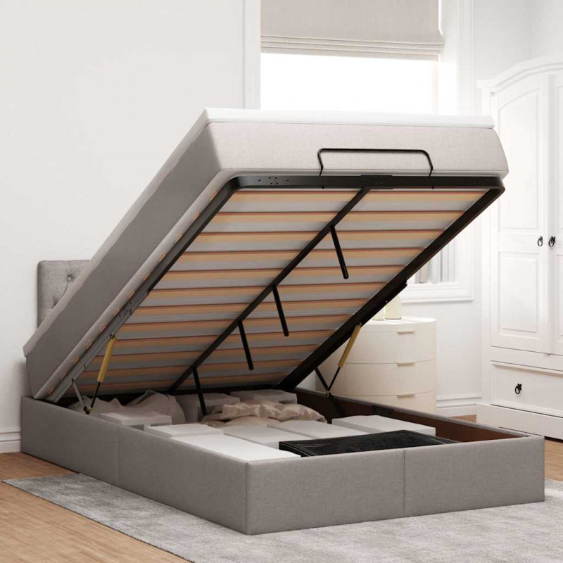Łóżko otomana z materacem i LED, taupe, 120x190cm, tkanina